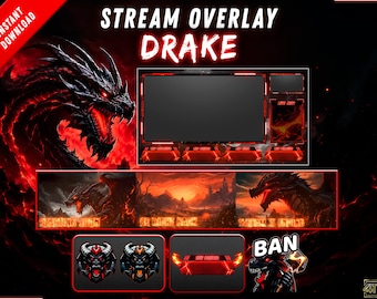 Animated Dragon Overlay, Twitch Streaming Pack, Dark Fantasy Design, Alerts, Emotes, and Panels, Kick