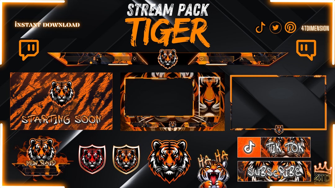 Tiger Rip Overlay Animated Stream Pack Tiger, Stream Overlay, Webcam Overlay, Twitch ...
