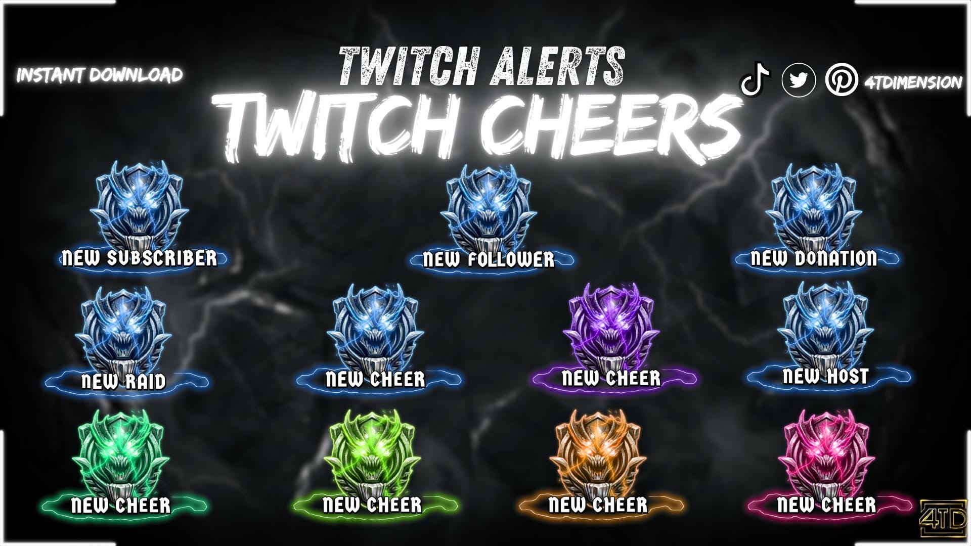 Dark Animated Twitch Overlay Pack, Electric Dark Fantasy Stream Pack ...