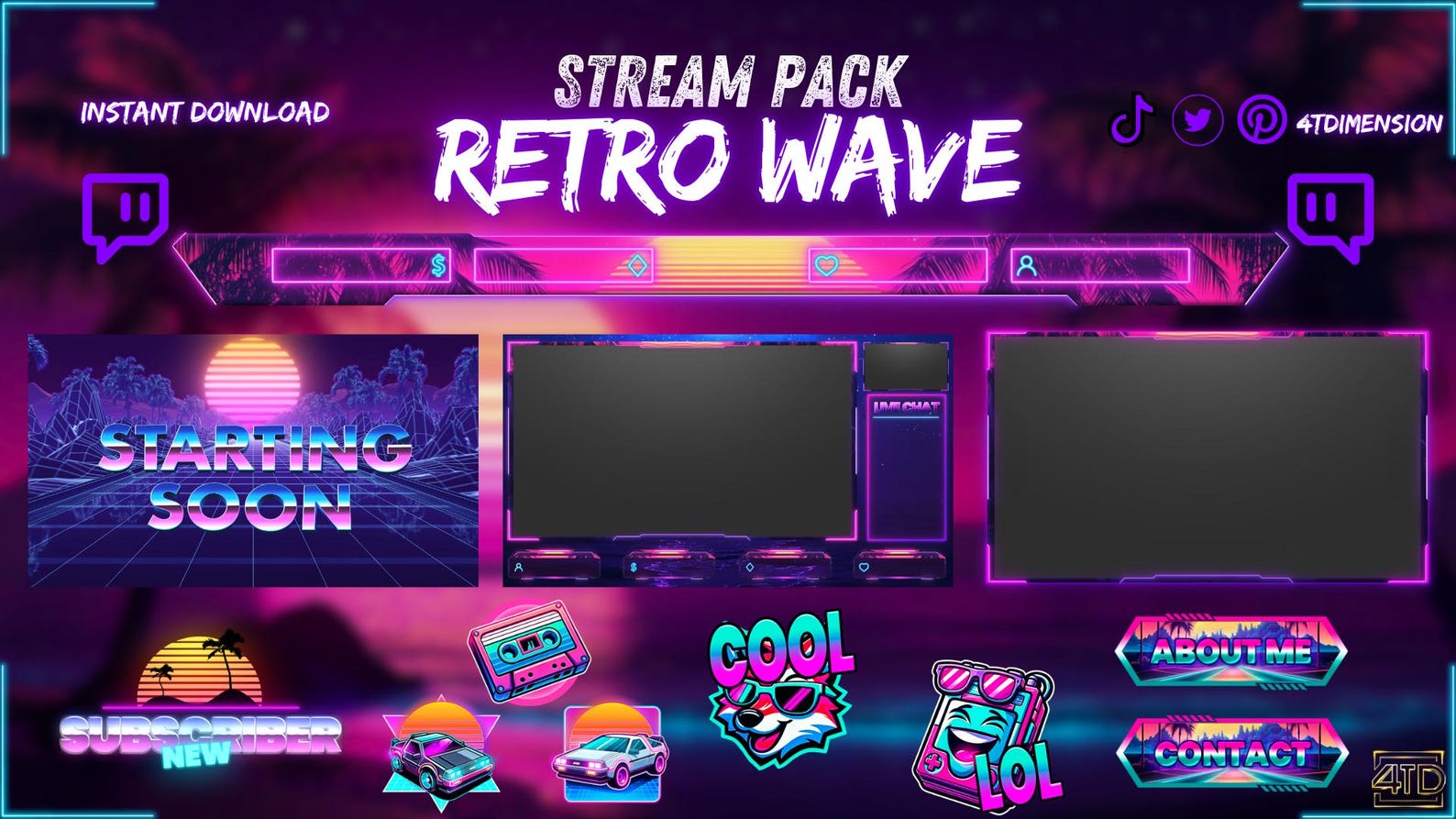 Stream Computer Frame Retro Animated Stream Pack Retro Wave, Stream Overlay, Webcam Overlay, Twitch ...