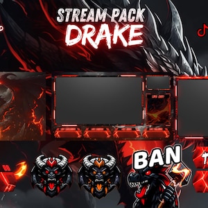 Pack de flux animé Dragon, superpositions Twitch, superposition de flux, superposition de webcam, alertes Twitch, superposition d&#39;écran, boîte de discussion Twitch, pack de flux.