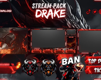 Animated Overlay Stream pack Dragón, twitch overlays, stream overlay, webcam overlay, twitch alerts, screen overlay, twitch chat box, Kick.