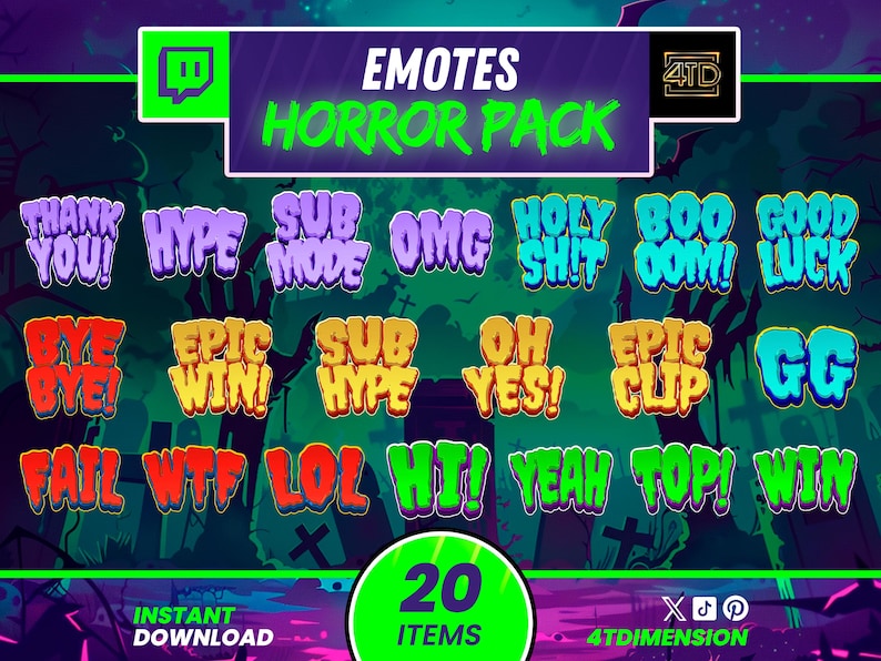 Horror Style Twitch Emotes Pack, Spooky Chat Emotes, Creepy Streamer ...