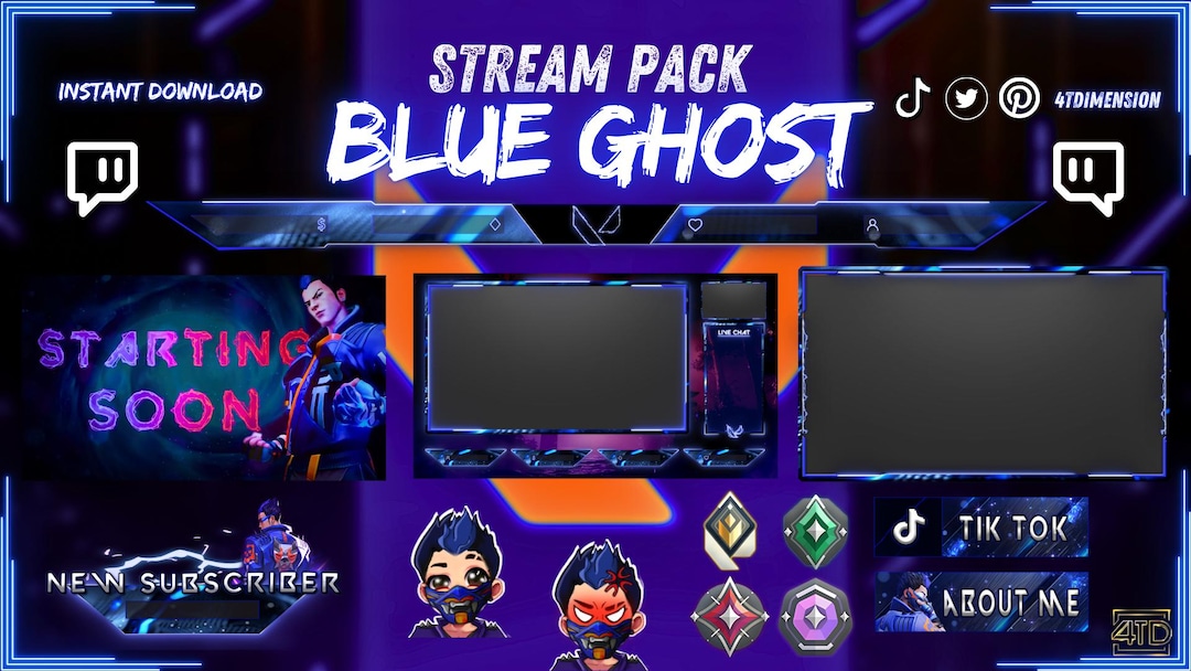 Animated Blue Ghost Stream Overlay Pack for Twitch, Kick, Youtube ...