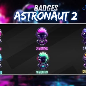 Sous-badges Astro, sous-badges Space, sacs spatiaux, badges bits astronaute, badges bits astronaute, émoticônes Discord astronaute, icônes secondaires.
