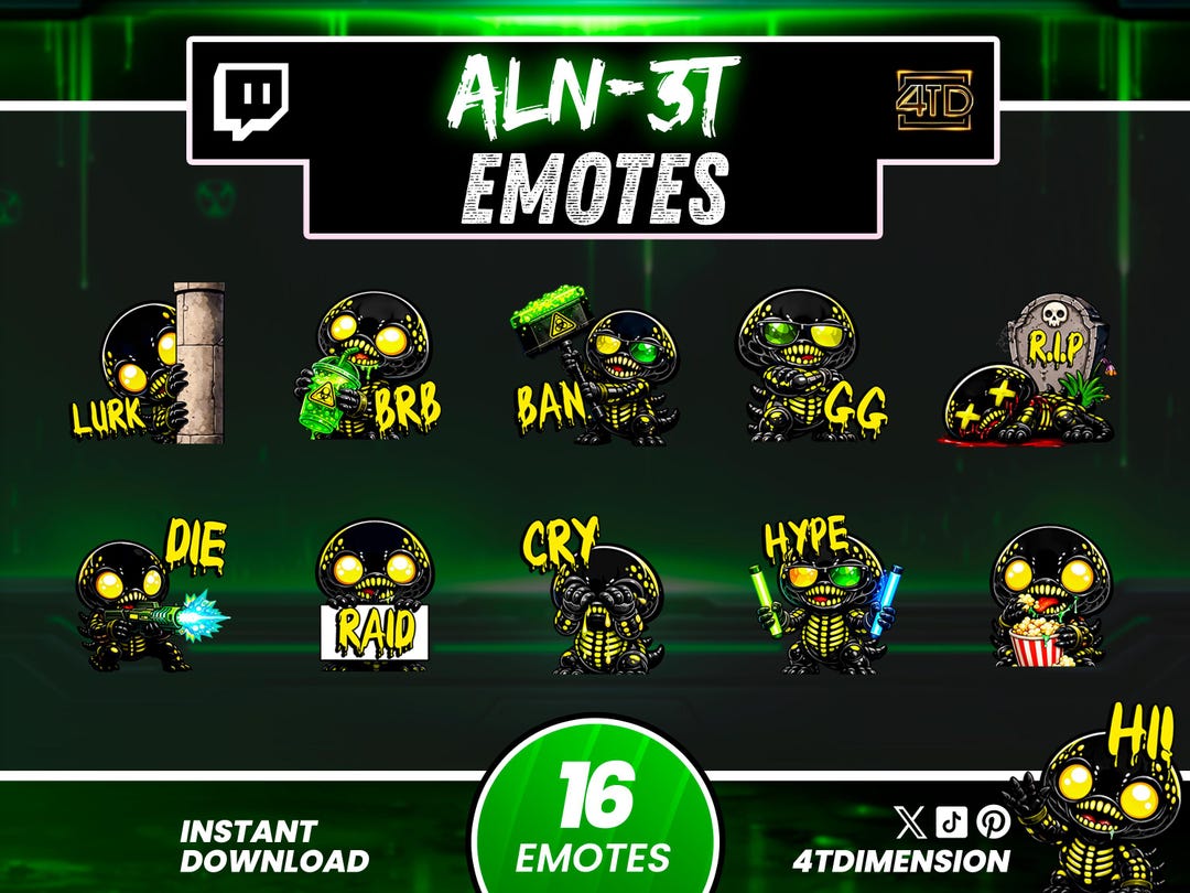 Alien Twitch Emotes Animated and Static Pack, Sci Fi Gamer Emotes for ...