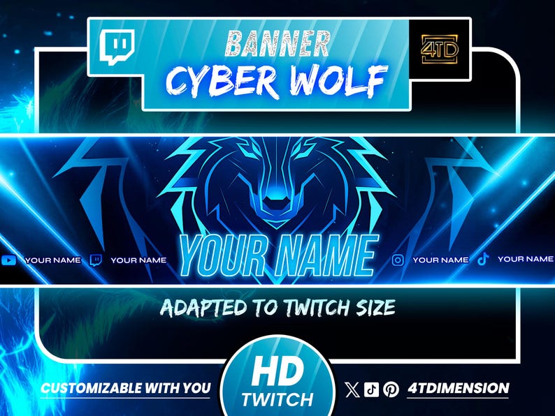 Twitch Cyber Wolf Banner, Gaming Banner, Banner Gamer, Streaming Banner ...