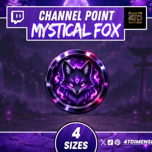Mystical Fox Twitch Channel Point Icon: Purple Fantasy Coin in 4 Sizes, Channel Rewards