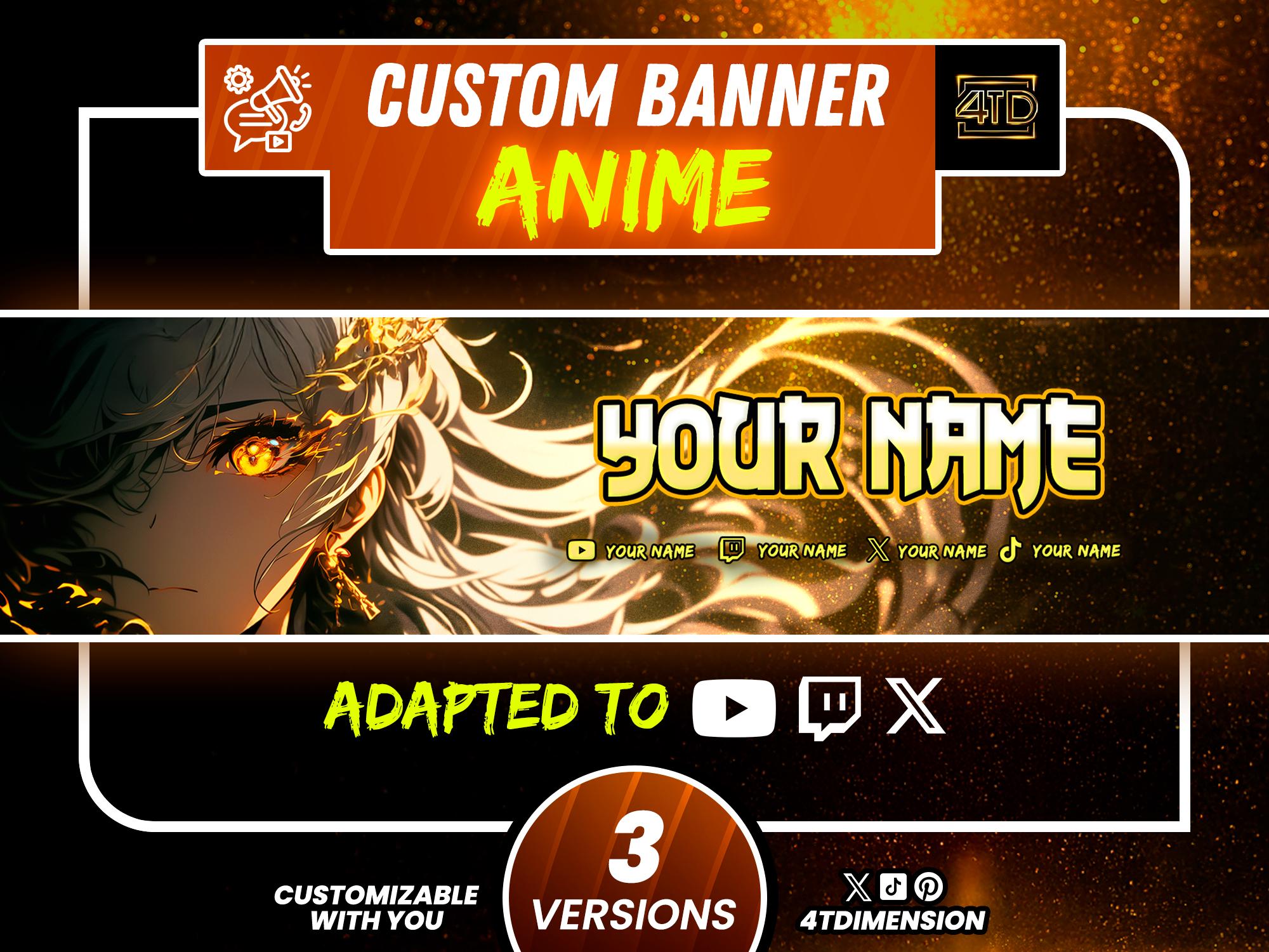 Custom Anime Banner, Stream Overlay Design, Youtube Twitch Kick Art ...