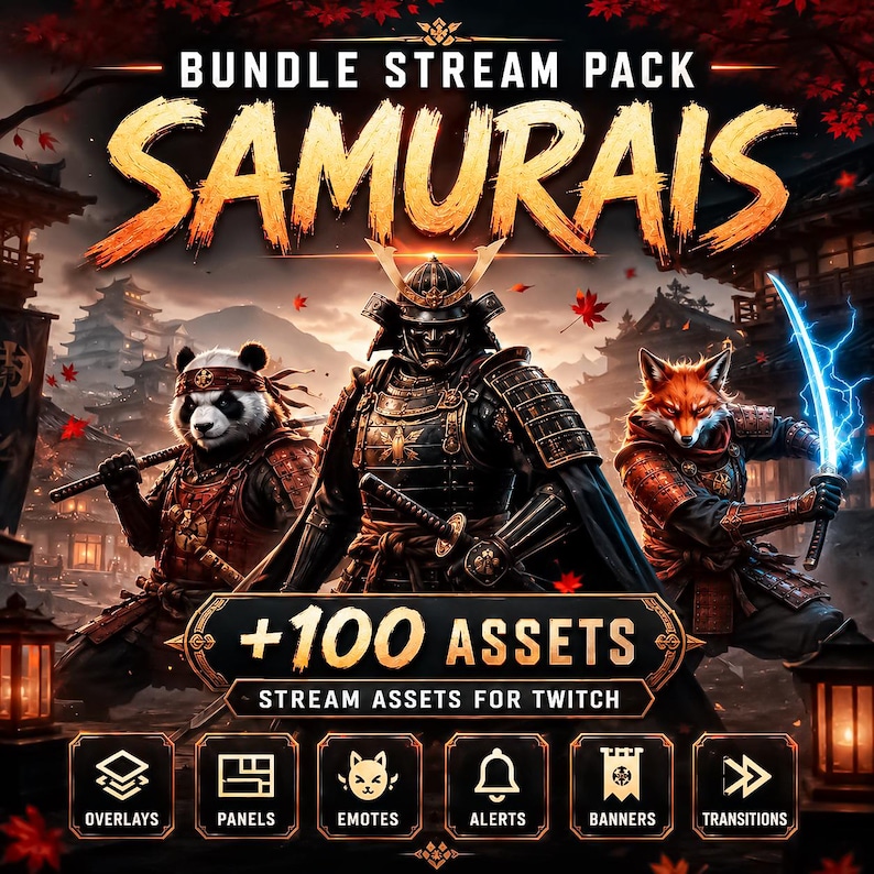Samurai Twitch Overlay Package, Full Stream Pack With Emotes, Alerts ...