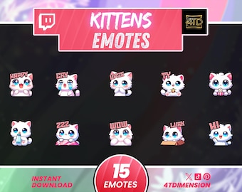 Cute Cat Twitch Emotes Animated and Static Pack, Kawaii Kitten Emotes for Streamers, Discord Cat Emoji Bundle, Gamer Chat Emotes