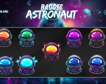 Astronaut Sub Badges : Colorful Space Helmet Icons for Twitch Subscribers (Digital download)