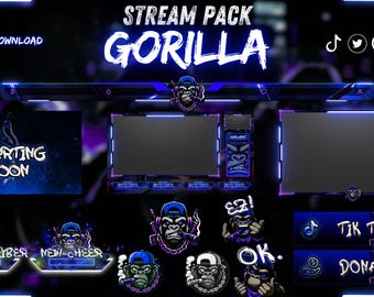 Animated Stream Pack GorillaB: Twitch Overlay, Alerts, Stream Panels, Emotes, Gaming Overlays, Chat Box