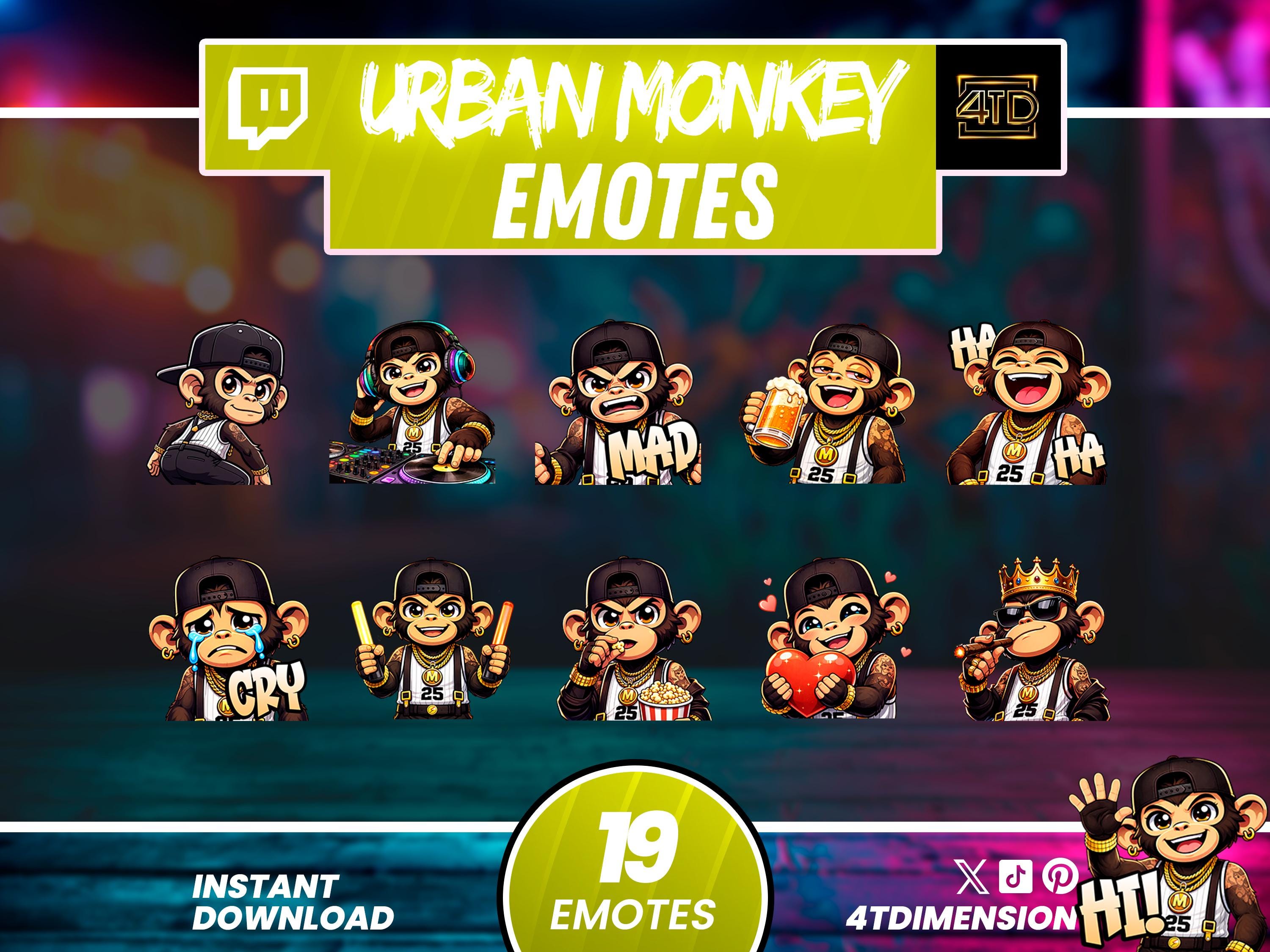 Cute Monkey Twitch Emotes Animated and Static Pack, Funny Gamer Monkey ...