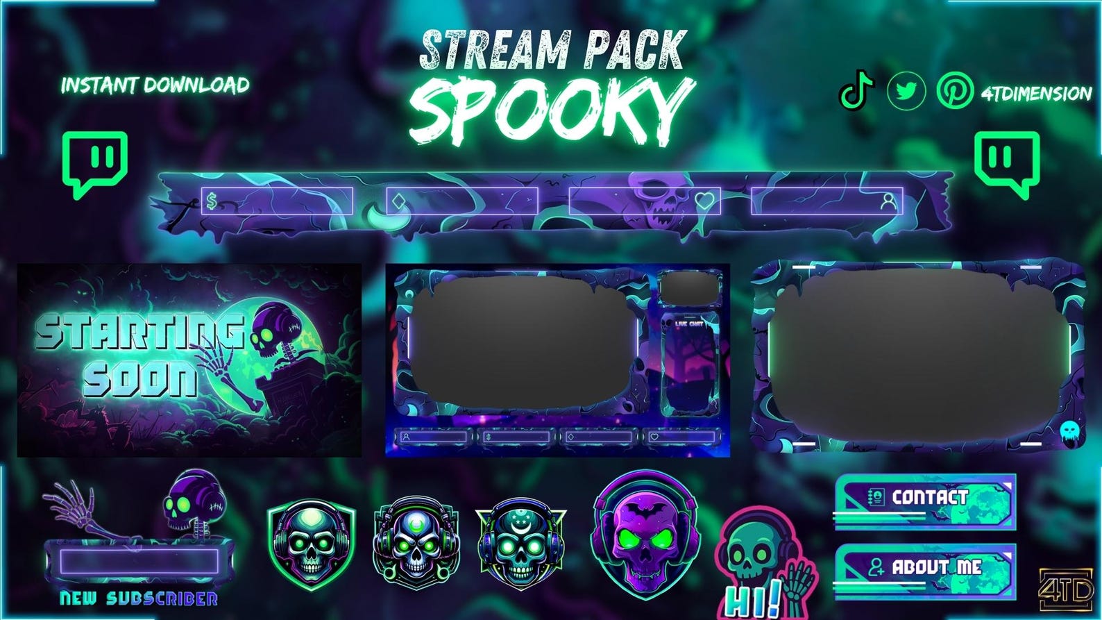 Spooky Halloween Animated Stream Overlay Pack for Twitch and Youtube ...