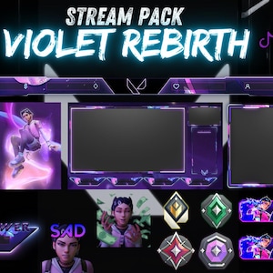 Pack de flux animé Violet Rebirth, superposition de flux, superposition de webcam, alertes Twitch, superposition d&#39;écran, superpositions Twitch, panneaux, pack de flux.