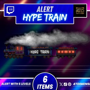 Twitch alerts, animated Hype Train alerts, animated Twitch alerts, Twitch alerts, 6 Levels, Kick Alerts, Party train, Meme Alerts, Sub alert