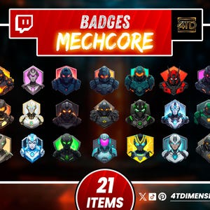 Mechcore sub-badges for Twitch, contraction badges, bit badges, sub-badges for Twitch, Discord, Youtube, Kick
