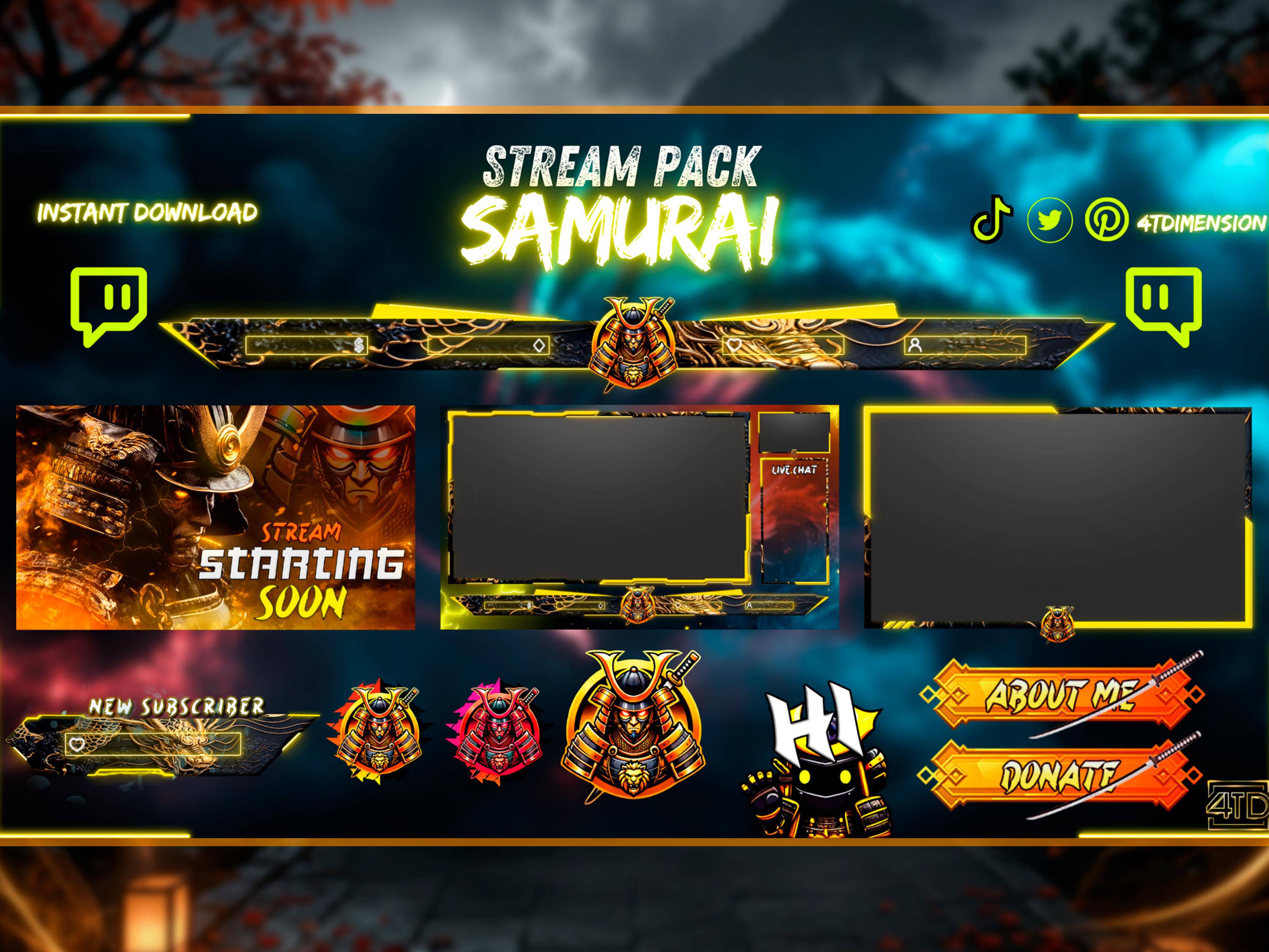 Samurai Twitch Overlay Package, Full Stream Pack With Emotes, Alerts ...