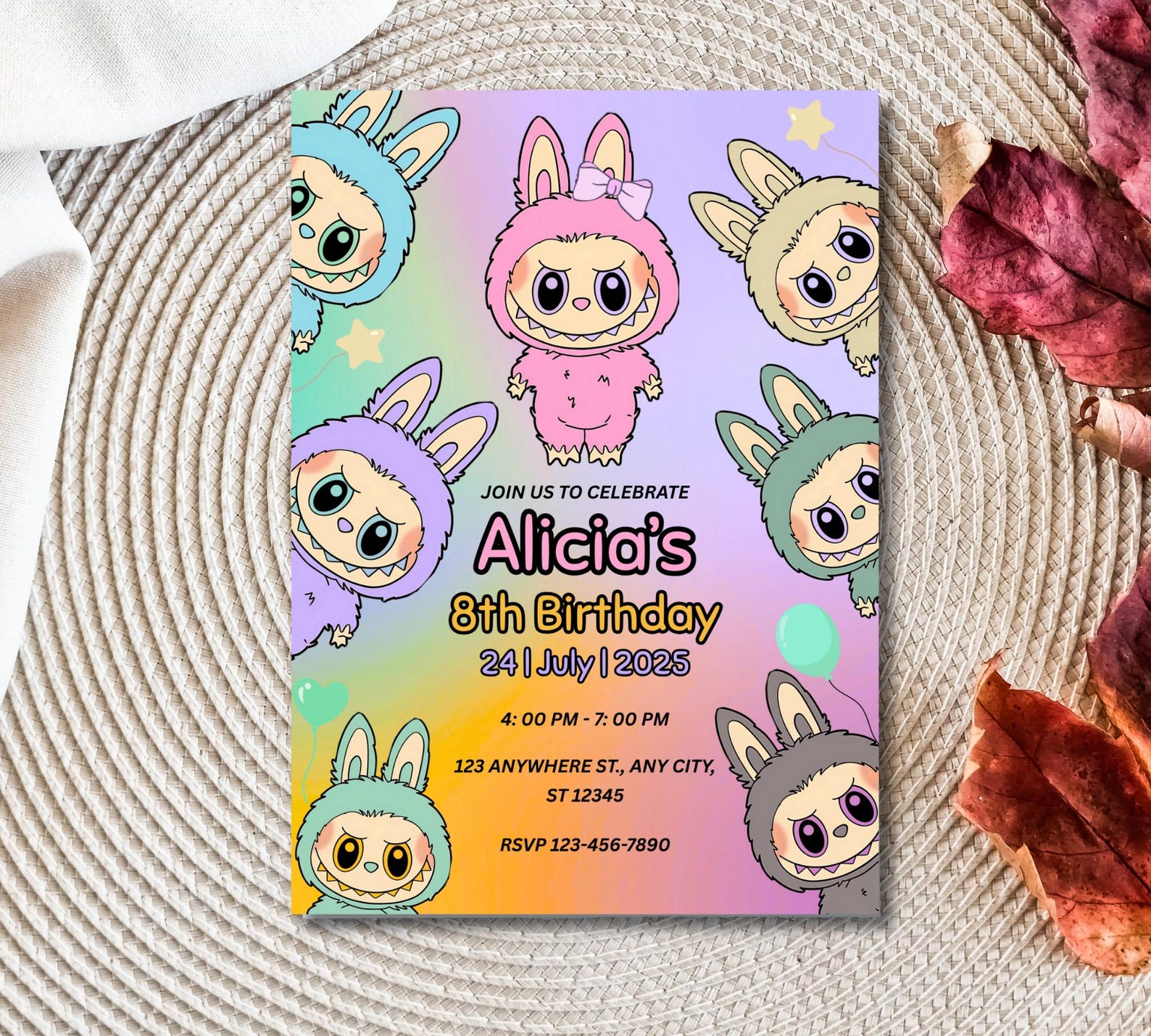 Labubu Invites Editable DIY Labubu Birthday Invitation, Editable Canva Template ...