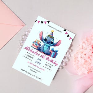 Editable DIY Stitch Kids Birthday Invitation, Cute Stitch Birthday Party Invite, Instant Download Birthday Party Template, Birthday Invite