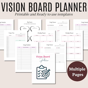 Printable Vision Board, Goal Planner BUNDLE, 2025 Goals Tracker, SMART Goal Setting Kit, New Year, Monthly Habits Reflections/Productivity
