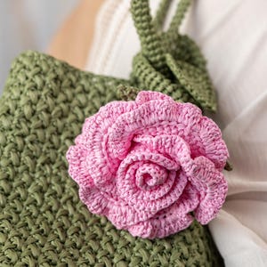 Crochet Rose Keychain Pattern PDF | Large 3D Raffia Flower Bag Charm | DIY Amigurumi Accessory Video Tutorial