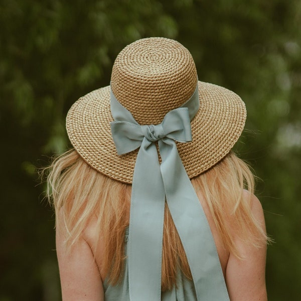 Crochet pattern Stefania hat, crochet raffia hat video tutorial, wide brim hat crochet pattern, crochet summer hat crochet DIY