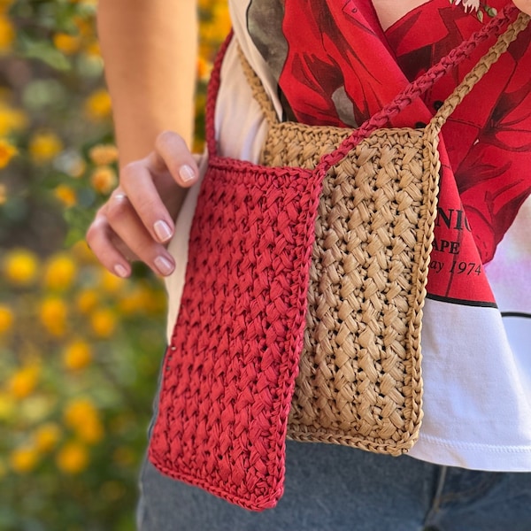 Crochet Pattern Mobile Case, Crochet Mini Purse Video Tutorial Step-by-Step, Crochet Raffia Bag Pattern, Easy Crochet Pattern, Phone Bag