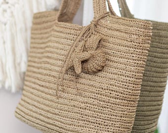 Häkelanleitung für eine Strandtasche aus Raffia (PDF) | Safo Sommertasche – Anleitung | Einfache Einkaufstasche | Schritt-für-Schritt-Video (Englisch)