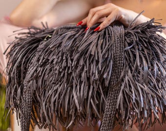 Crochet Fringe Bag Pattern, Raffia Clutch PDF, Boho Beach Purse, Video Tutorial