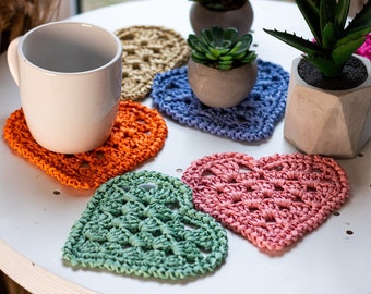 Heart Crochet Patterns Mothers Day Gifts DIY Crochet Coasters, Beginner Crochet Patterns, Crochet Heart Gift For Friends, Crochet Decor