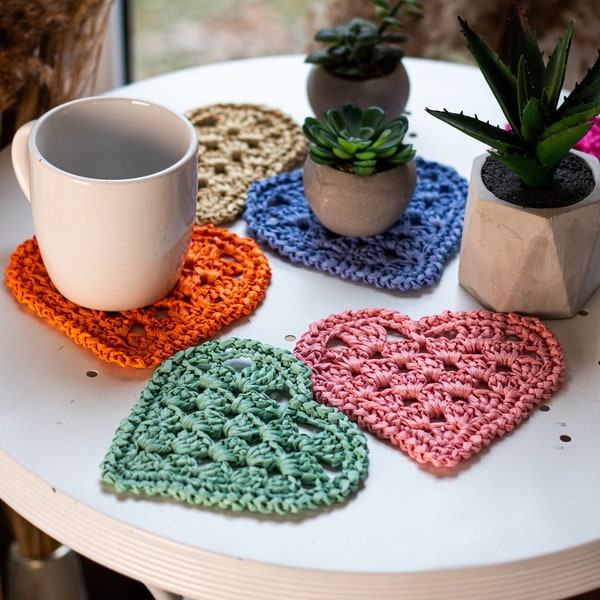 Heart Crochet Patterns Mothers Day Gifts DIY Crochet Coasters, Beginner Crochet Patterns, Crochet Heart Gift For Friends, Crochet Decor