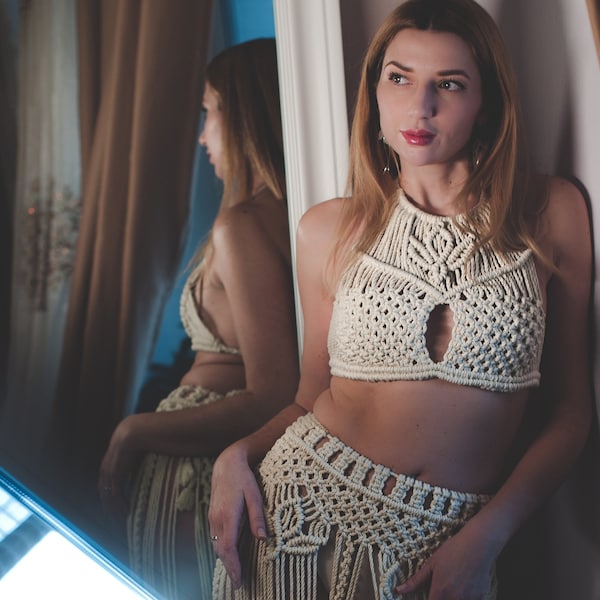 Macrame Skirt and Bra Set: Video Tutorial and Patterns in English