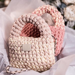 Modèle de sac au crochet facile et épais en PDF, sac à main en laine pour t-shirt adapté aux débutants, bricolage, tutoriel photo étape par étape, tutoriel vidéo sur le sac à main au crochet