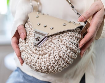 Crochet Oreo Bag Pattern with Leather Flap, Step-by-Step Video Tutorial in English, PDF Crochet Pattern for Beginners