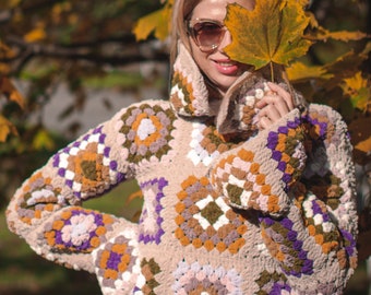 Easy Crochet Granny Square Sweater Pattern, Beginner-Friendly Crochet Sweater Tutorial with Step-by-Step Video Guide, Digital PDF Download