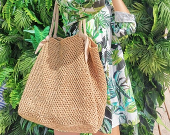 Crochet Bag Summer Pattern with Video Tutorial Step-by-Step,DIY Raffia Beach Bag Pattern, Easy Beach Bag Pattern, Crochet Tote Bag Pattern