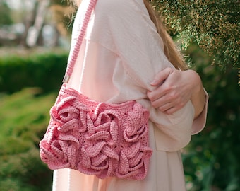 Crochet pattern Magnolia bag video tutorial, crochet flower bag pattern, raffia bag crochet DIY, crochet shoulder bag, raffia bag pattern