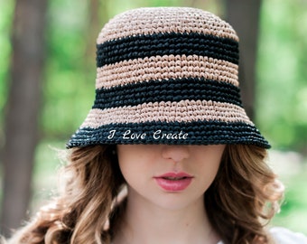 Raffia Bucket Hat Pattern, Crochet Bucket Hat Pattern with Video Tutorial Step-by-Step Bucket Hat Crochet Pattern for Women, Sun Hat Pattern