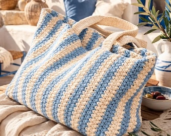 Crochet Raffia Beach Tote Bag Pattern PDF, Easy Summer Crochet Bag, Large Tote with Video Tutorial, DIY Bag