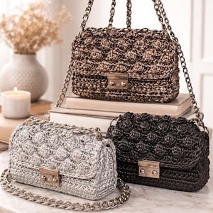 Crochet Bag Pattern with Bubbles, Crossbody & Clutch Bag, T-Shirt Yarn Crochet Tutorial, PDF + Video DIY Purse