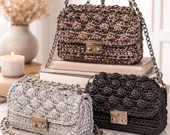 Crochet Bag Pattern with Bubbles, Crossbody & Clutch Bag, T-Shirt Yarn Crochet Tutorial, PDF + Video DIY Purse