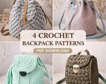 Crochet Backpack Patterns Bundle: Stylish DIY Designs, Video Tutorials (PDF Patterns)