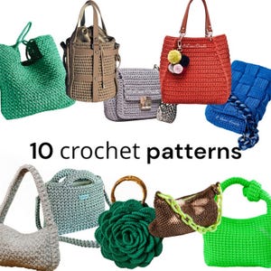 10 Crochet Bag Patterns: Complete Set with Video Tutorials, DIY Crochet Bag, Easy Patterns for Beginners, Christmas Gift For Mom
