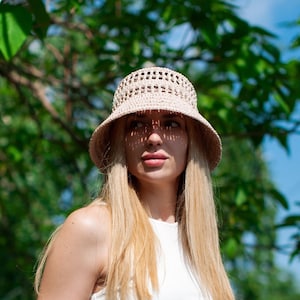 Crochet Bucket Hat Pattern PDF, Raffia Summer Hat, DIY Crochet Sun Hat, Wide Brim Hat Tutorial, Beach Vacation Hat, Easy Bucket Hat Pattern