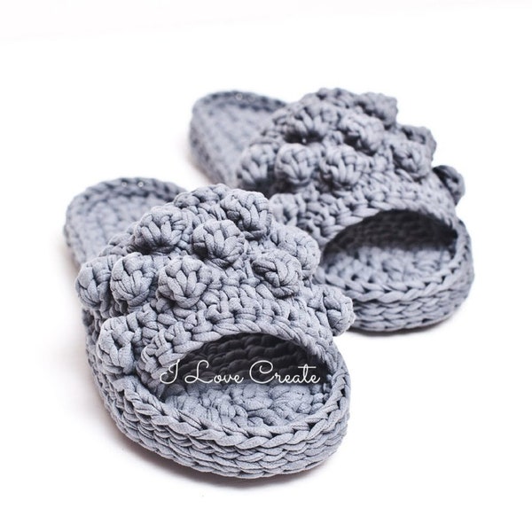 Crochet pattern Bubble slippers video tutorial, crochet slippers pattern, tshirt yarn slippers DIY, step by step, home shoes crochet pattern