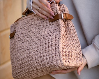 Handmade Beige Tote Bag 'Megan' | Customizable Satchel Bag