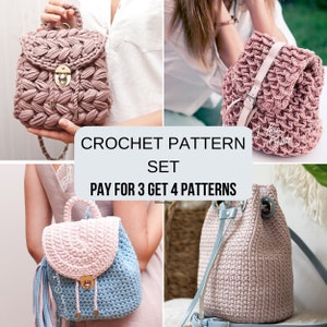 Backpack Crochet Patterns Bundle: 4 Stylish DIY Backpack Designs with Video Tutorials, Beginner-Friendly PDF Patterns for All Skill Levels