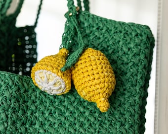 Crochet Lemon Keychain Pattern PDF | Raffia Fruit Amigurumi Bag Charm | Cute Car Hanging Decor | Easy Summer Crochet Pattern in English
